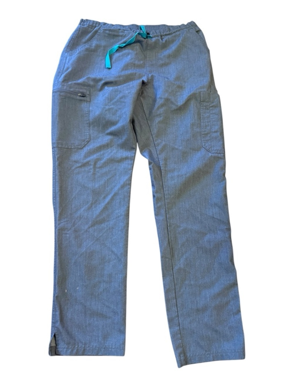 Figs Gray Cargo Pants with Teal Drawstring - scrub pants